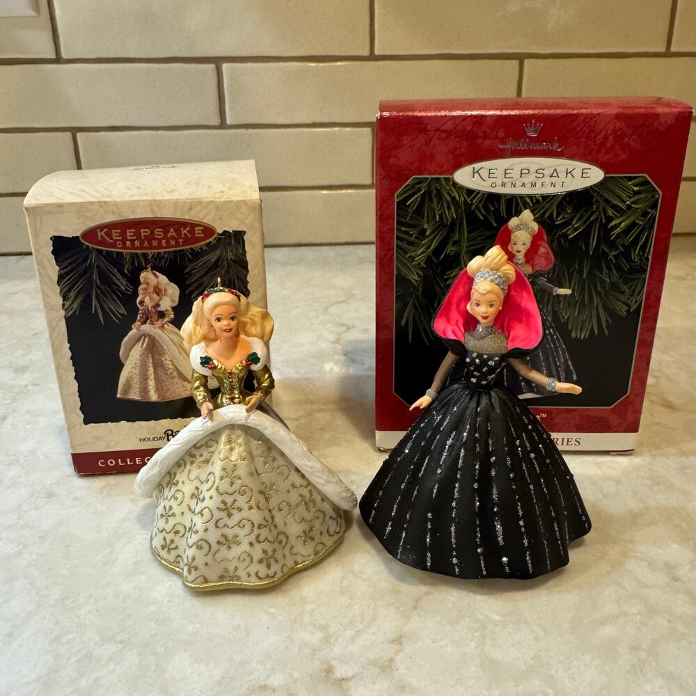 Lot 2 Hallmark Holiday Barbie Ornaments‎ 1994 & 1998 Collector Series w/ Boxes